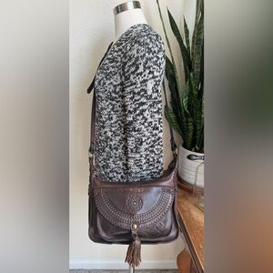 Vintage Patricia Nash Italian Leather Tooled Boho Fringe‎ Crossbody Bag festival